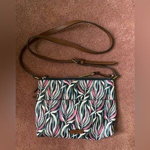 Fossil Fiona Womens All Over Floral Print Pattern Crossbody Bag Multi Color
